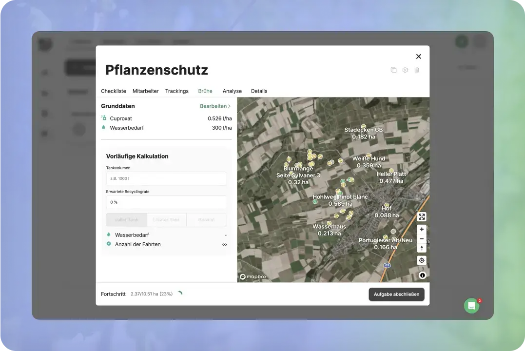 Pflanzenschutzaufgaben VineForecast